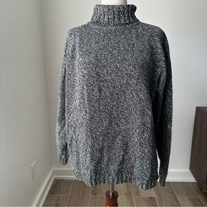 Women's Gray and White Marled Turtleneck Sweater